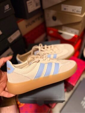 Adidas Women Gazelle-Inspired Beige & Light Blue Casual Sneakers